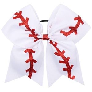 7 inch baseball hairbow with ponytail holder